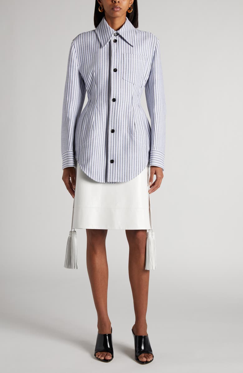 Bottega Veneta Stripe Cotton Blend Jacket, Alternate, color, Chalk/ Admiral/ Navy