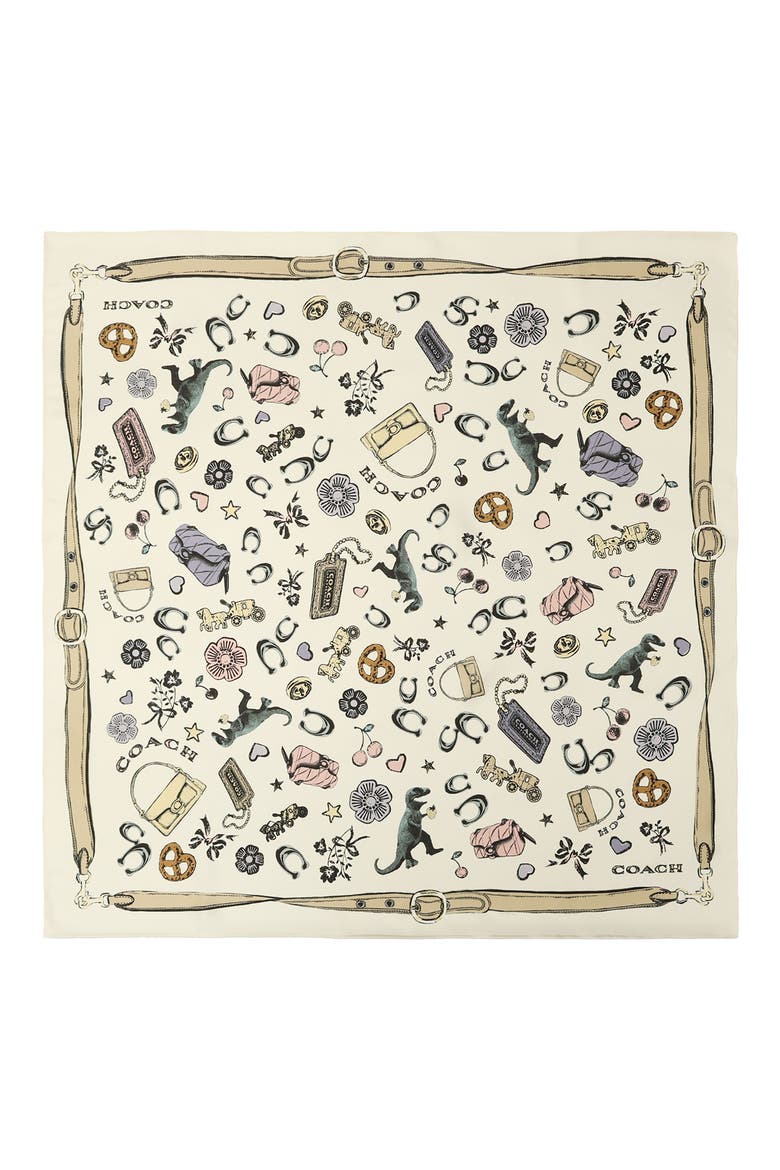 Iconic Motifs Square Silk Scarf, Main, color, WHITE MULTI