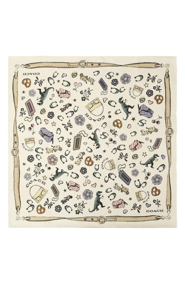 COACH Iconic Motifs Square Silk Scarf, Main, color, 
