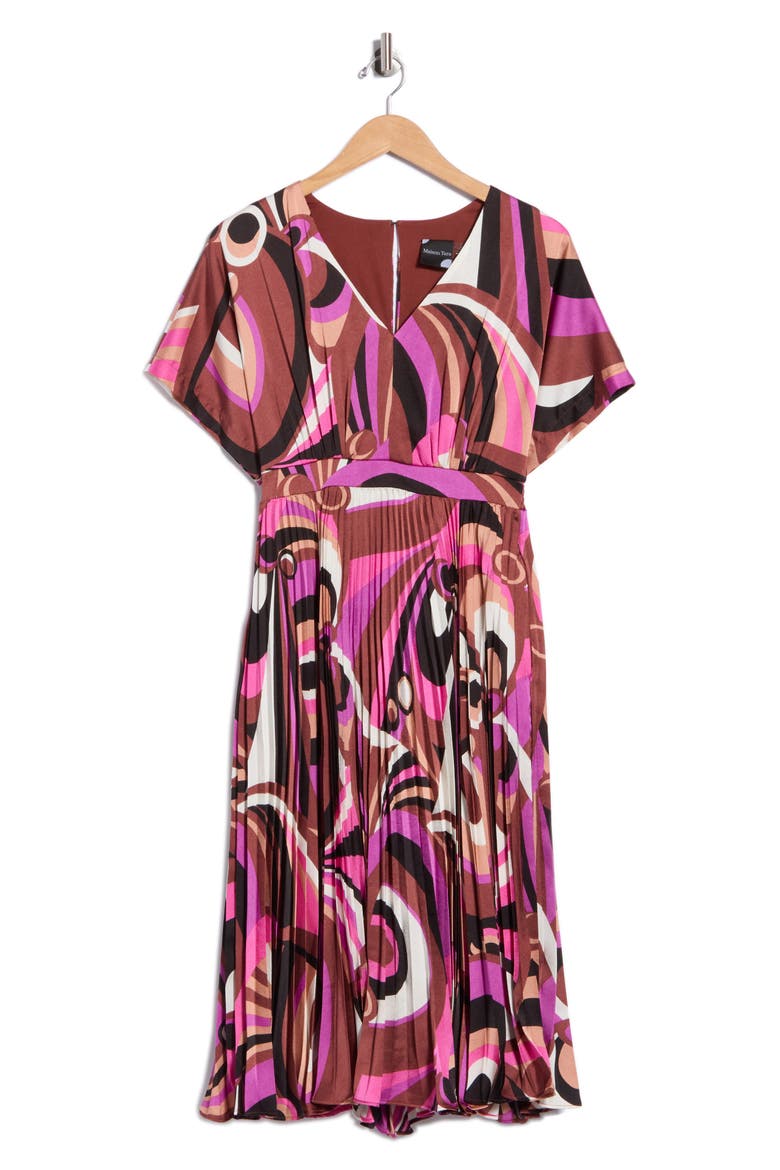 Camilla Satin Pleated Midi Dress, Main, color, PLUM MULTI
