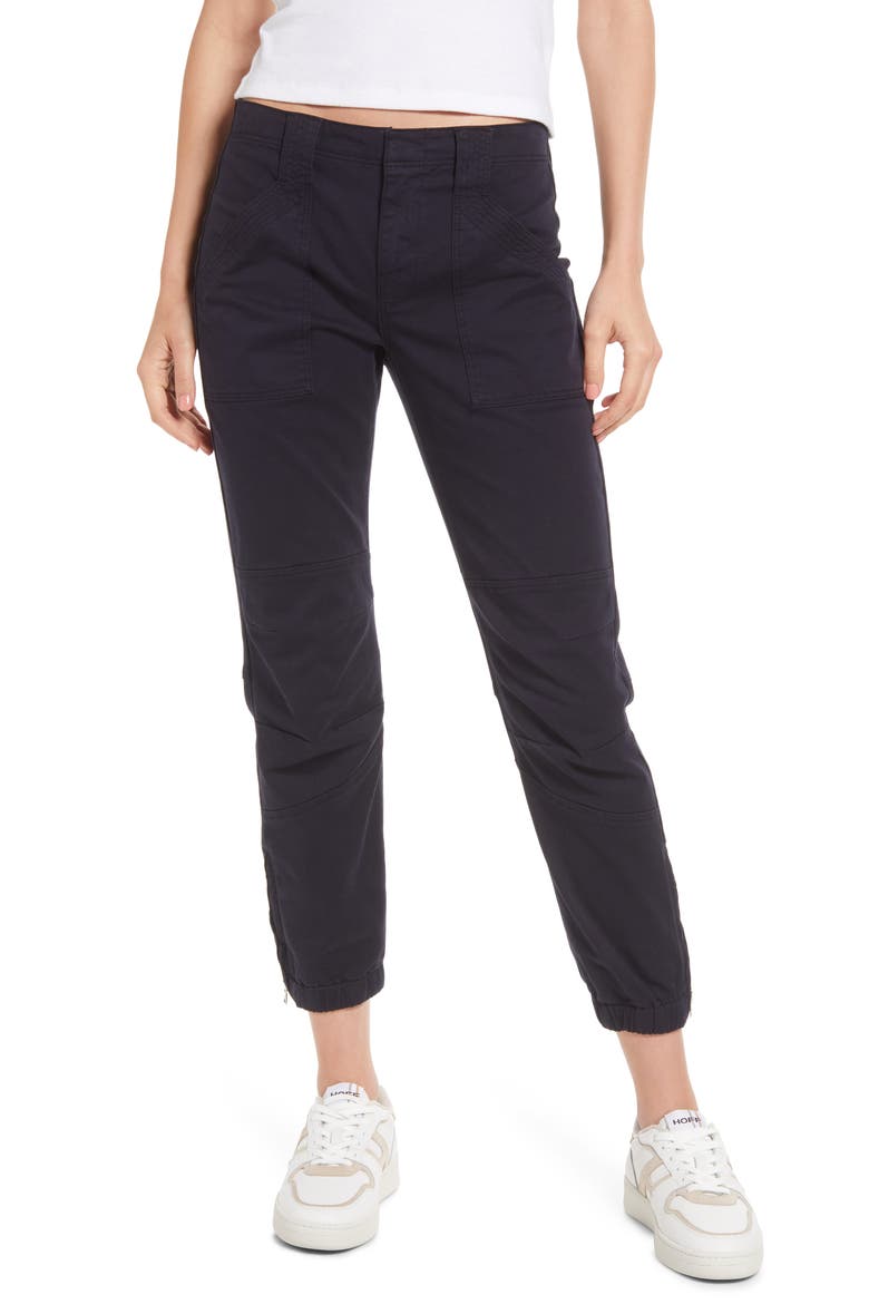 Trapunto Stitch Cuff Moto Pants, Main, color, WASHED NAVY