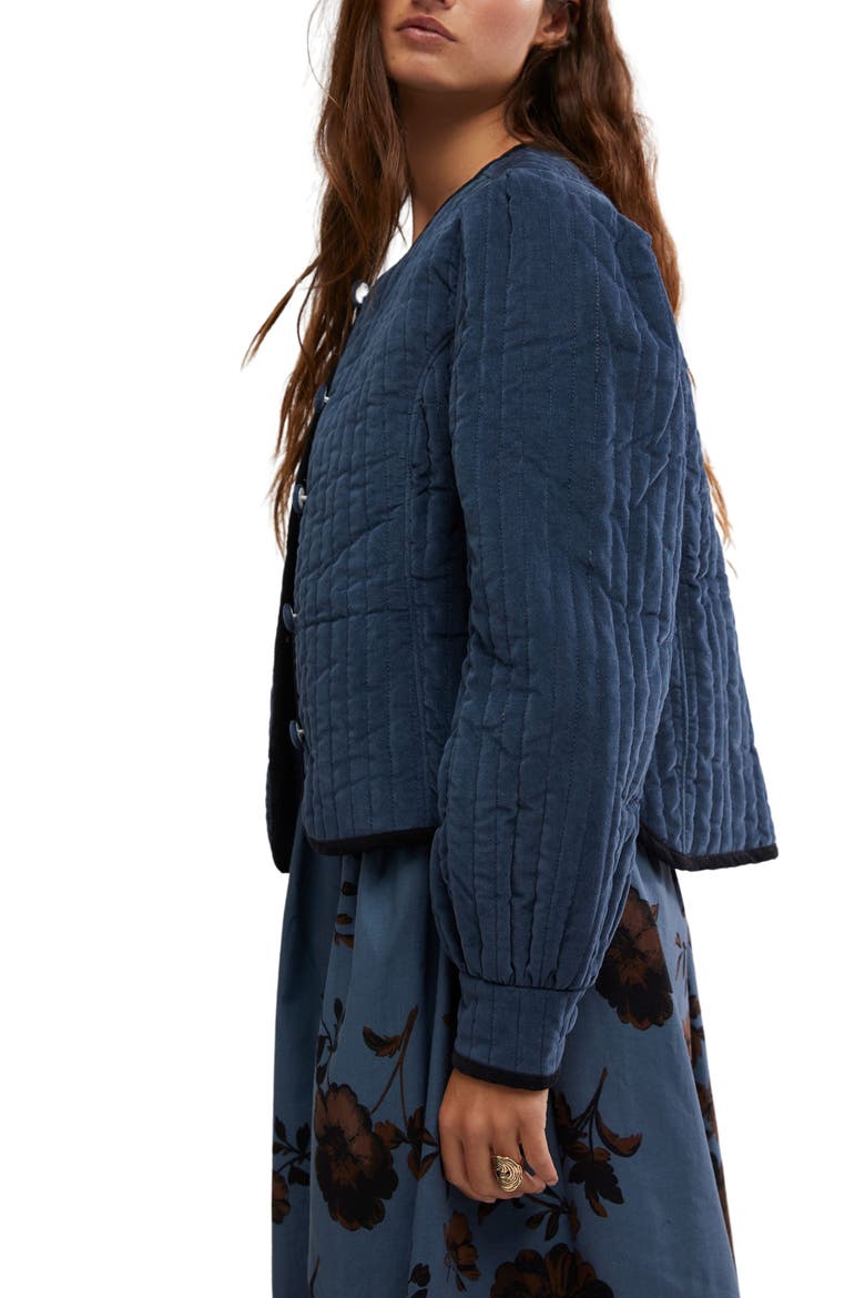 Natalia Stretch Cotton Quilted Jacket, Alternate, color, DARK DENIM