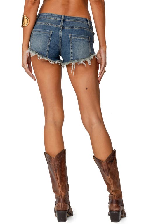 Edikted Studded Low Rise Denim Micro Shorts In Blue-washed