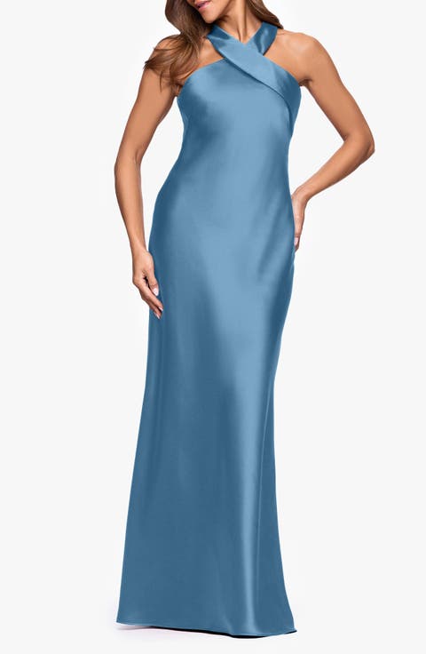 Halter Neck Satin Trumpet Gown