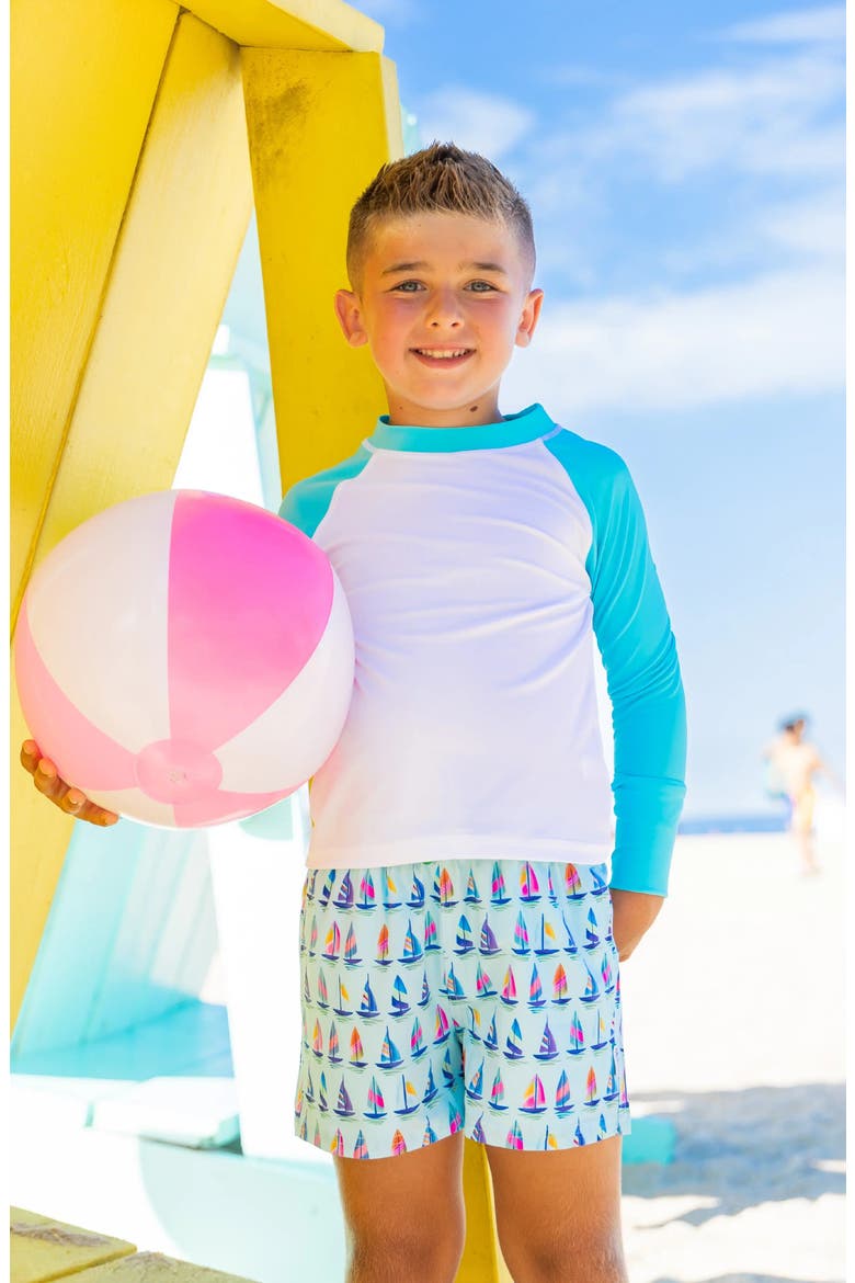 Boys Sailboat Print Board Shorts, Alternate, color, Multicolor