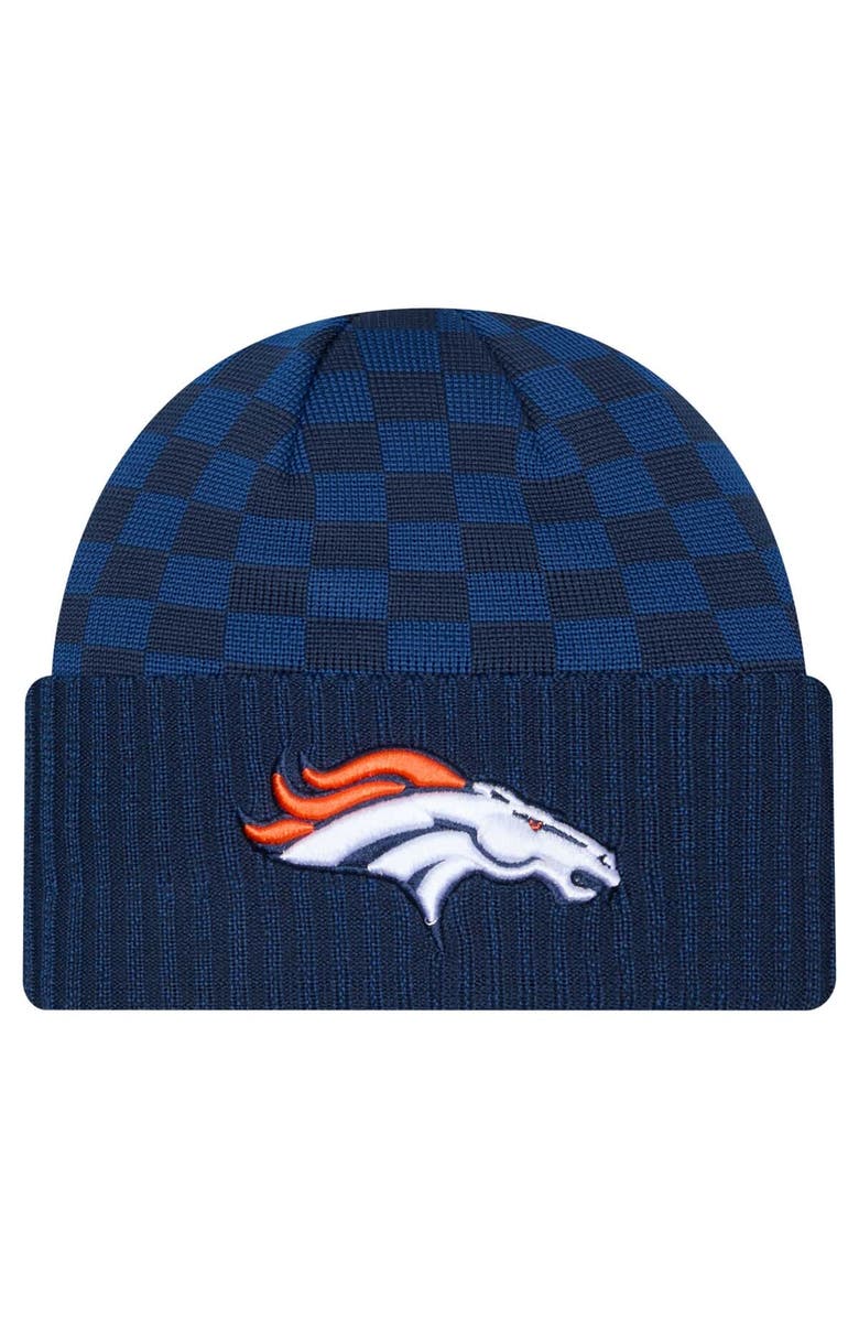 New Era Men's New Era Navy Denver Broncos Checkered Cuffed Knit Hat, Main, color, 