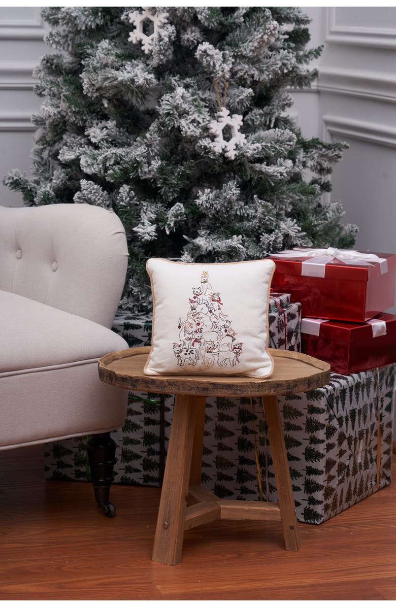 C&F Home Cat Christmas Tree Embroidered Cotton Blend Mini Accent Pillow 10" x 10", Alternate, color, Brown