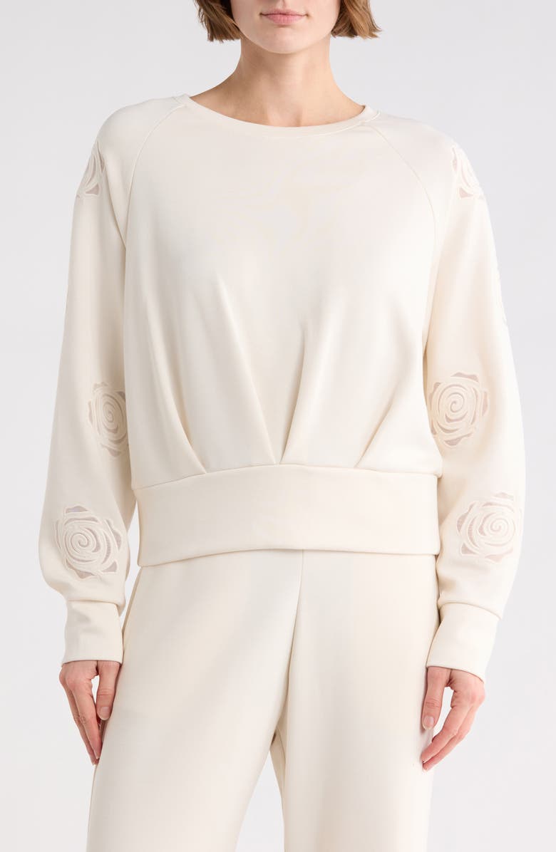 T Tahari Rose Embroidered Scuba Knit Crewneck Top | Nordstromrack