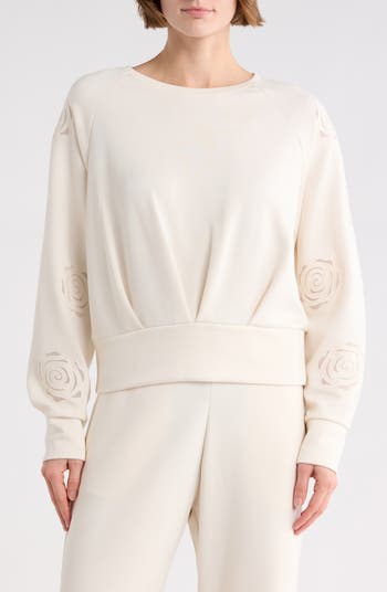 T Tahari Rose Embroidered Scuba Knit Crewneck Top | Nordstromrack