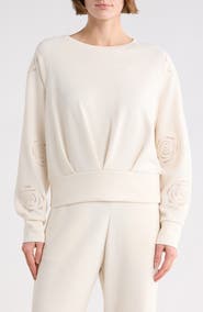 T Tahari Rose Embroidered Scuba Knit Crewneck Top