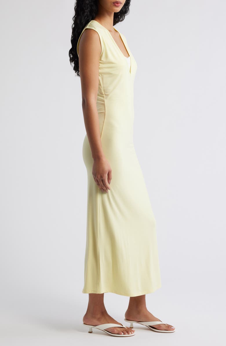 ARTLESS FOREVER Tate Plunge Neck Midi Dress, Alternate, color, Butter Yellow