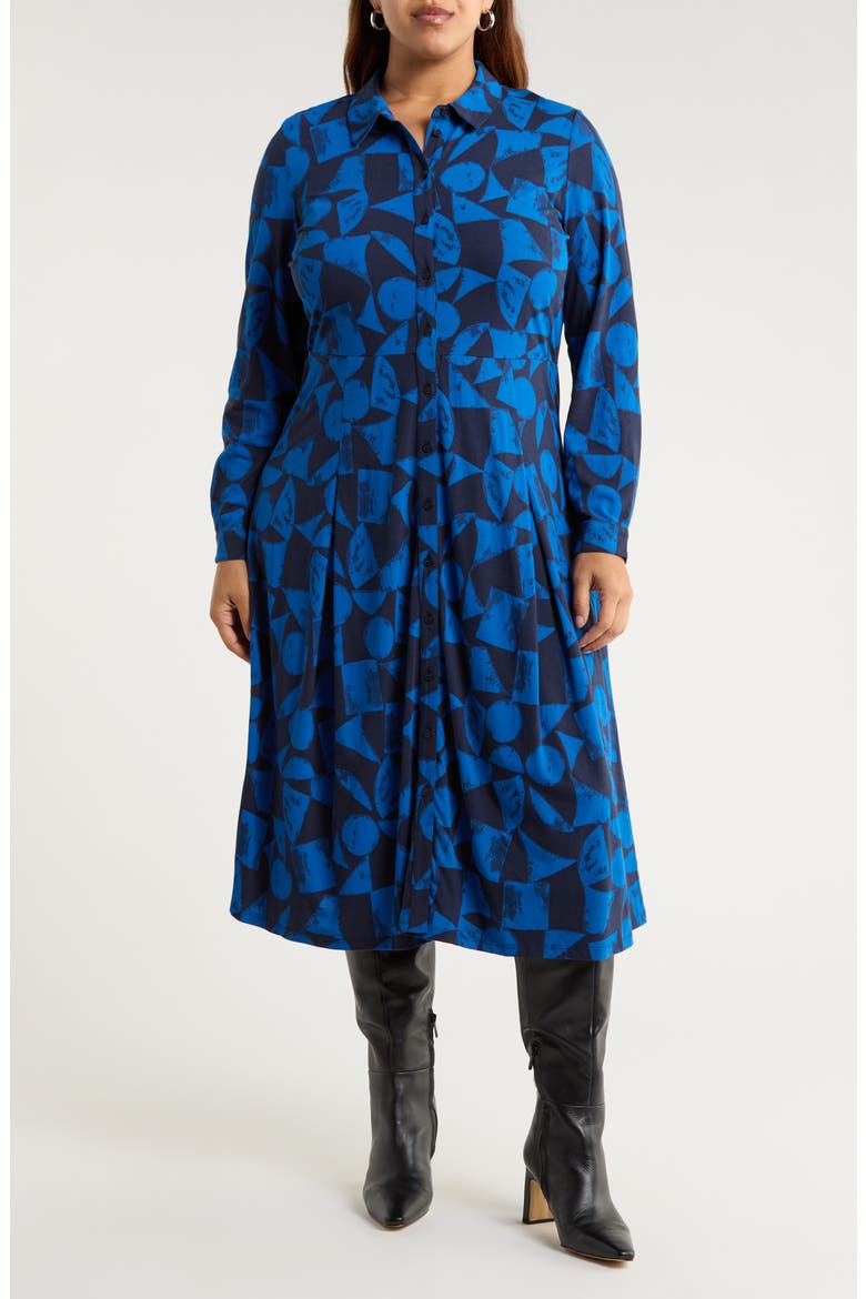 Coastline Print Long Sleeve Organic Cotton Blend Shirtdress, Main, color, GEO TUMBLE MARITIME