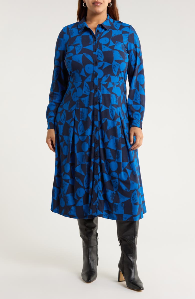 Seasalt Cornwall Coastline Print Long Sleeve Organic Cotton Blend Shirtdress, Main, color,