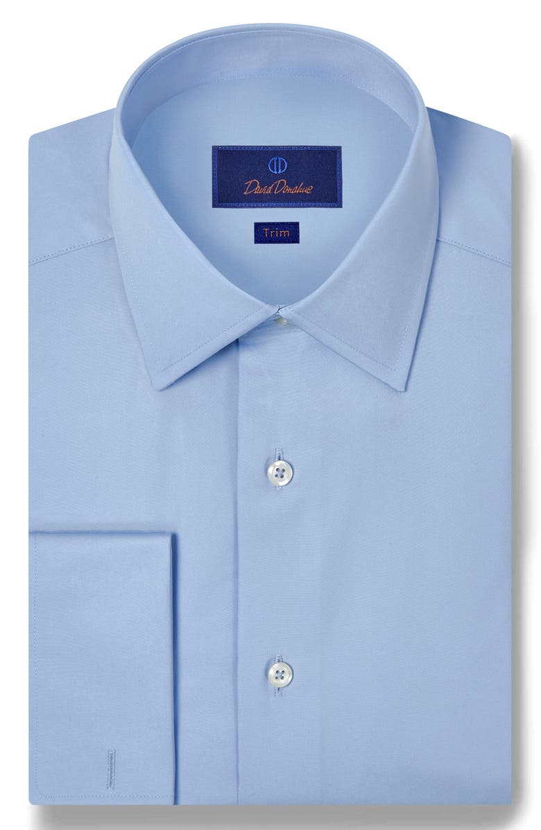 David Donahue Trim Fit Broadcloth French Cuff Dress Shirt, Main, color, Blue