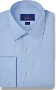 David Donahue Trim Fit Broadcloth French Cuff Dress Shirt