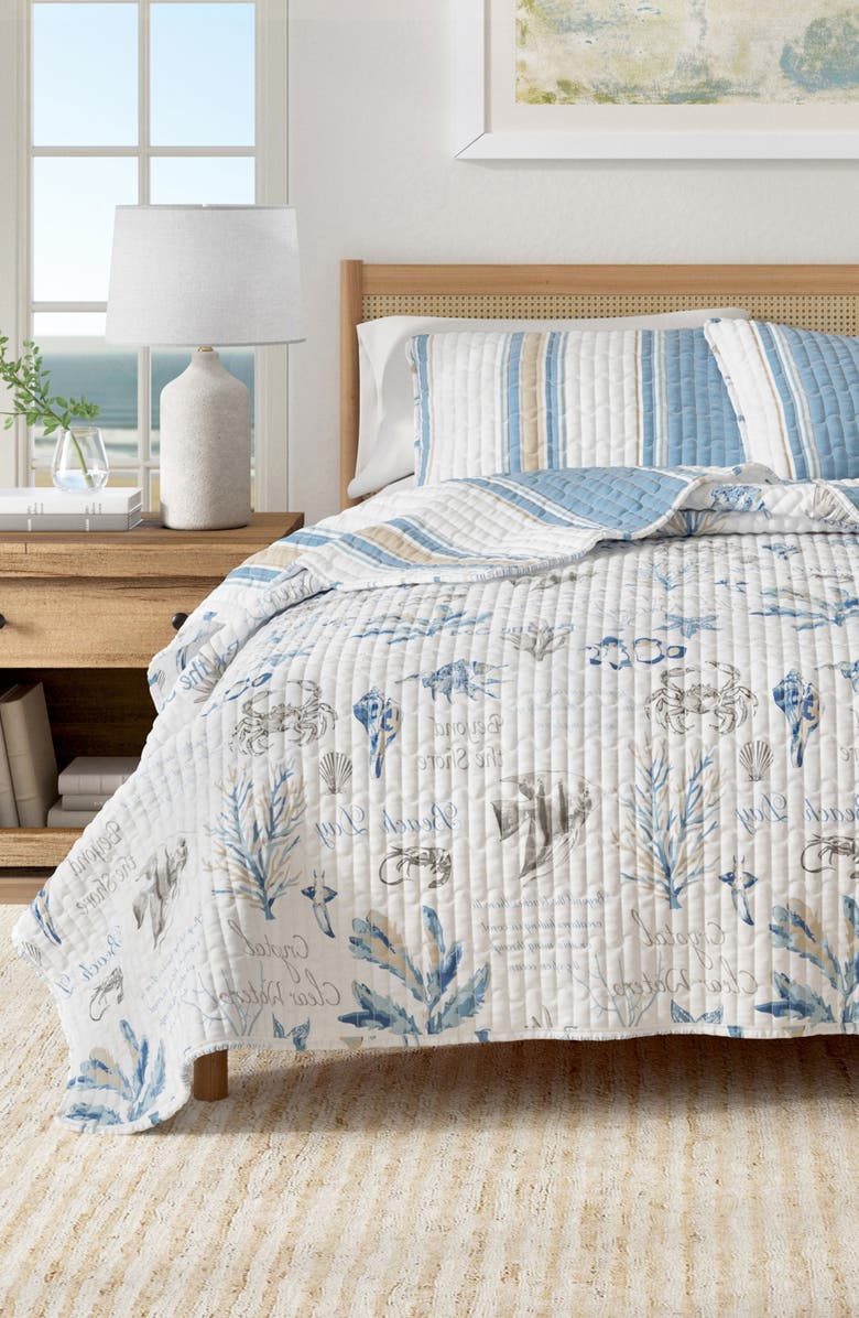 Woven & Weft Striped Reversible Coastal Quilt Set, Alternate, color, Flag Stripe / Ocean Stories