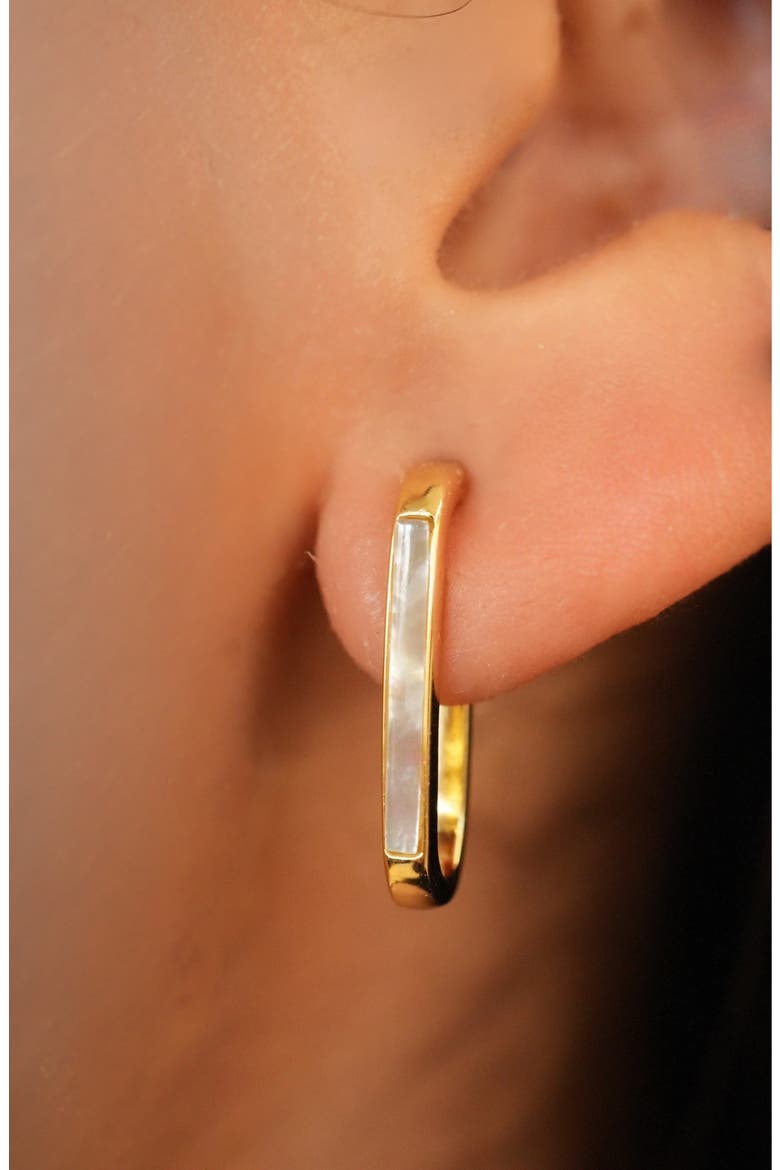 Elongated Mother-of-Pearl Hoop Earrings, Alternate, color, GOLD