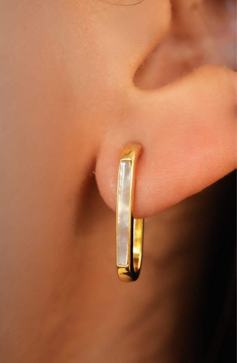 Argento Vivo Sterling Silver Elongated Mother-of-Pearl Hoop Earrings, Alternate, color, Gold