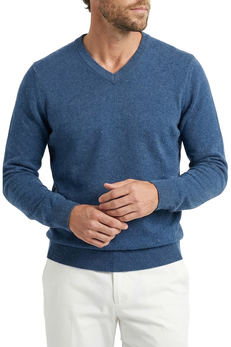 Donegal Cashmere V-Neck Sweater, Main, color, OCEAN