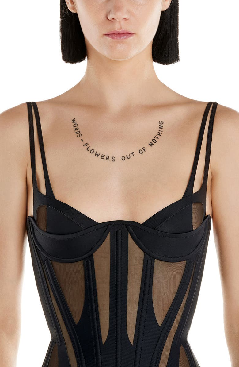 MUGLER High Tech Cutout Illusion Panel Corset Top, Main, color,