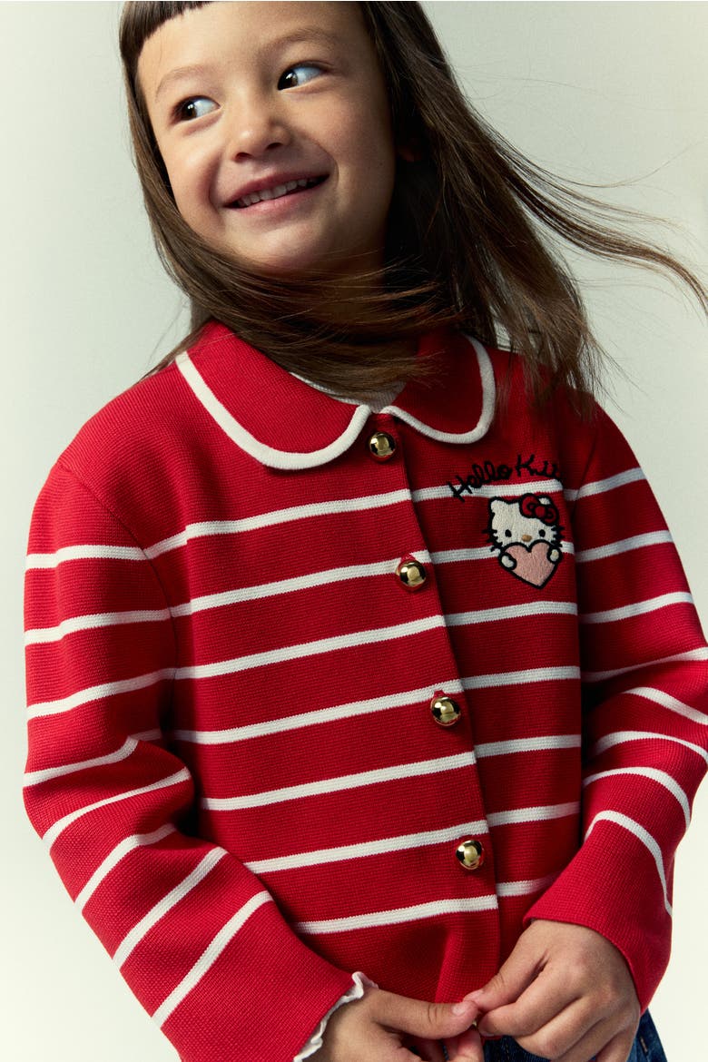 Embroidery-detail Knitted Cardigan, Alternate, color, Red/Hello Kitty