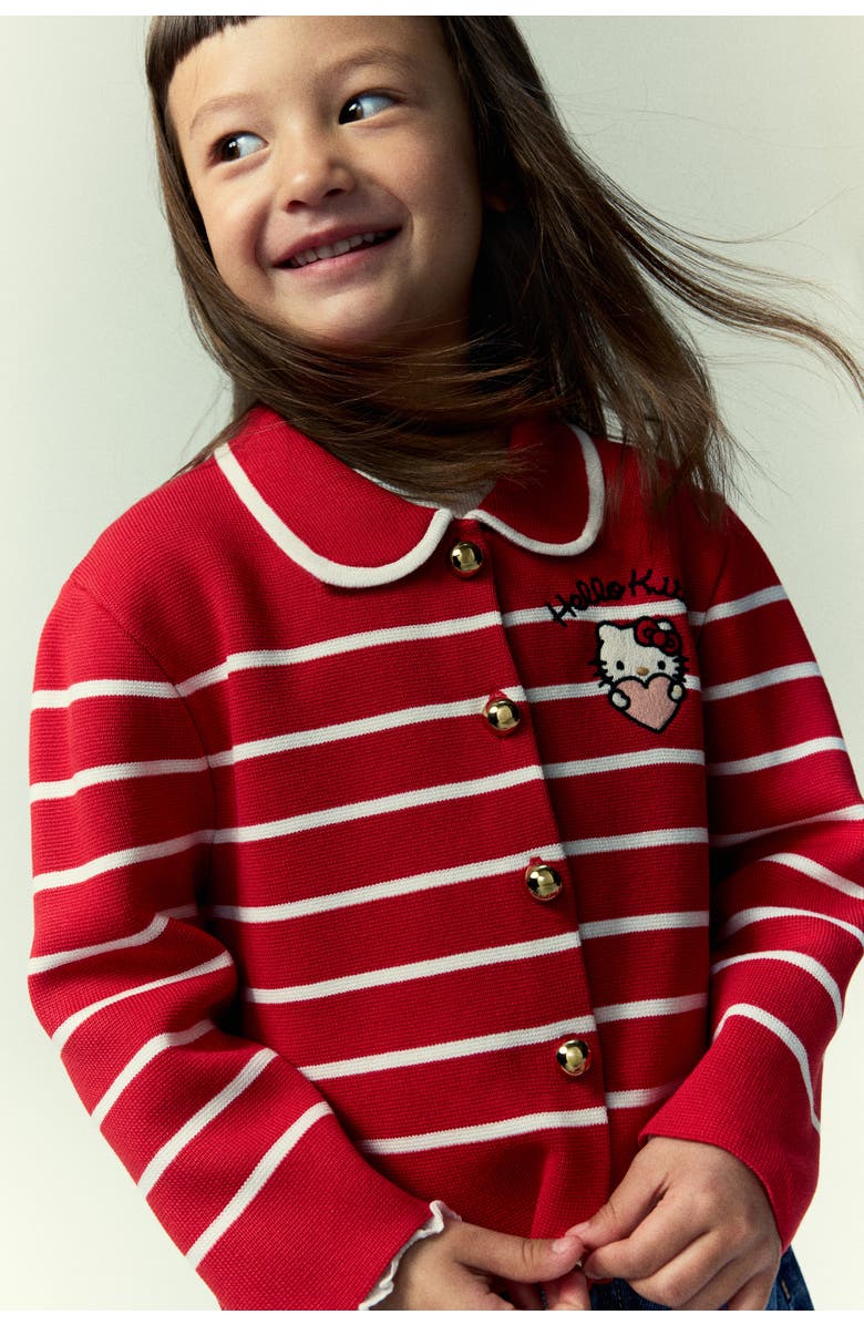 H&M Embroidered-detail knit cardigan, Alternate, color, Red/Hello Kitty