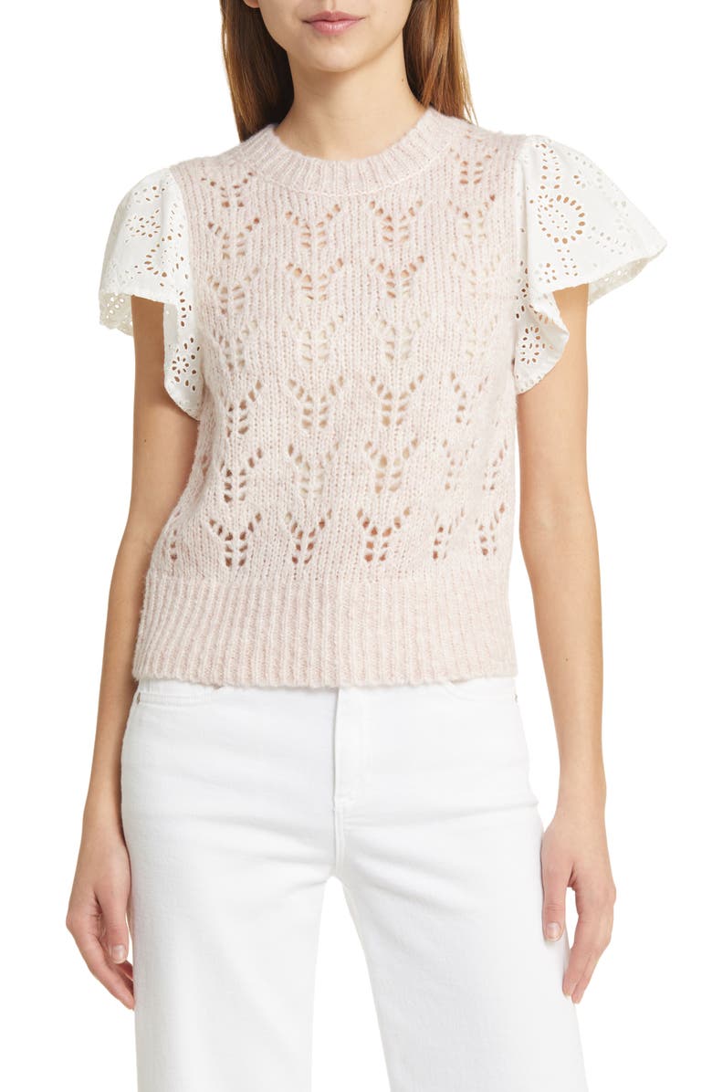 Rails Everly Flutter Sleeve Pointelle Sweater, Main, color, 