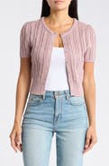 Vigoss Crop Pointelle Short Sleeve Cardigan