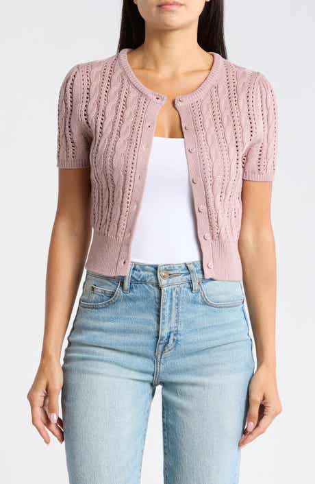 Crop Pointelle Short Sleeve Cardigan