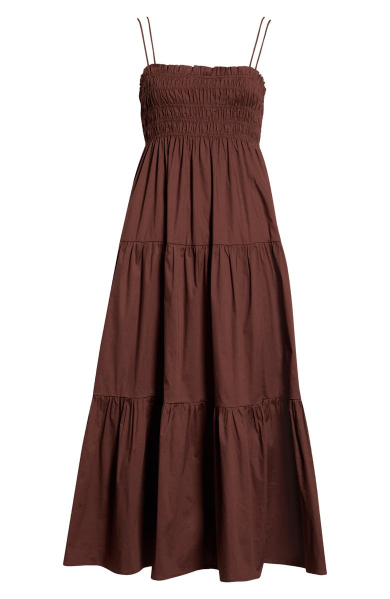 SUGARLIPS Gennie Smocked Tiered Cotton Midi Dress, Alternate, color, Brown