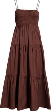 SUGARLIPS Gennie Smocked Tiered Cotton Midi Dress