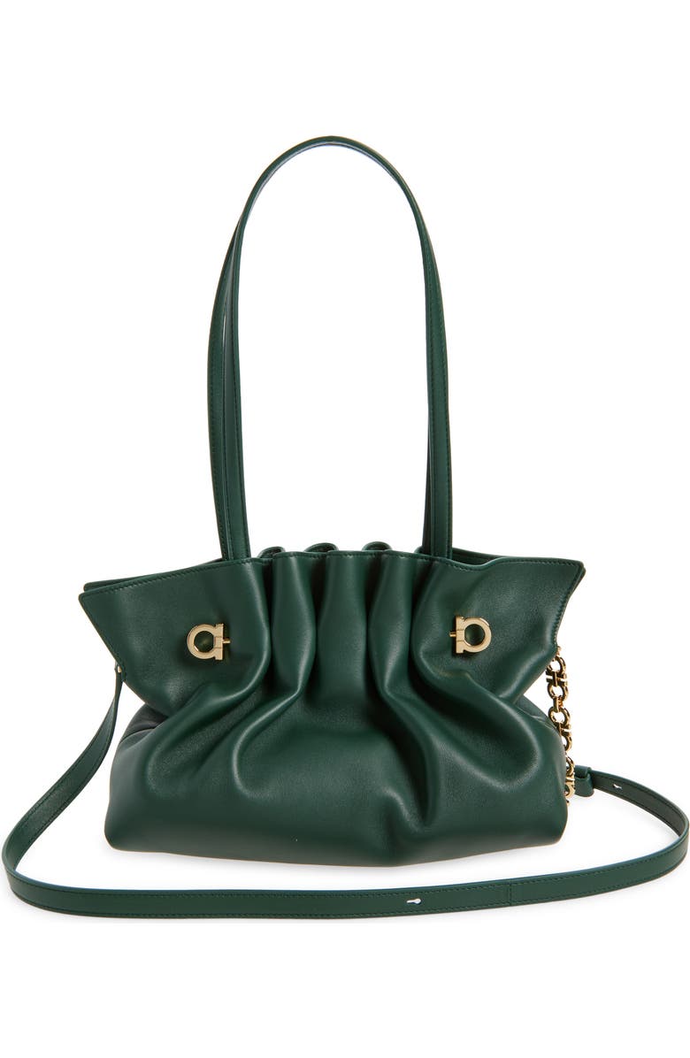 FERRAGAMO Small Gancio Piercing Soft Leather Shoulder Bag, Alternate, color, Moss