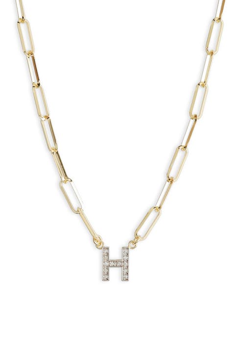 Diamond Initial Charm Paper Clip Chain Necklace