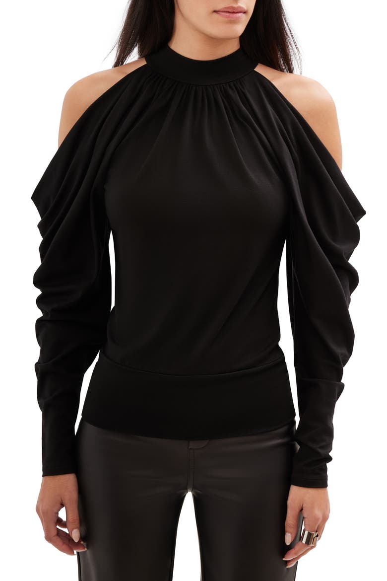 Perry Draped Cold Shoulder Jersey Top, Main, color, BLACK