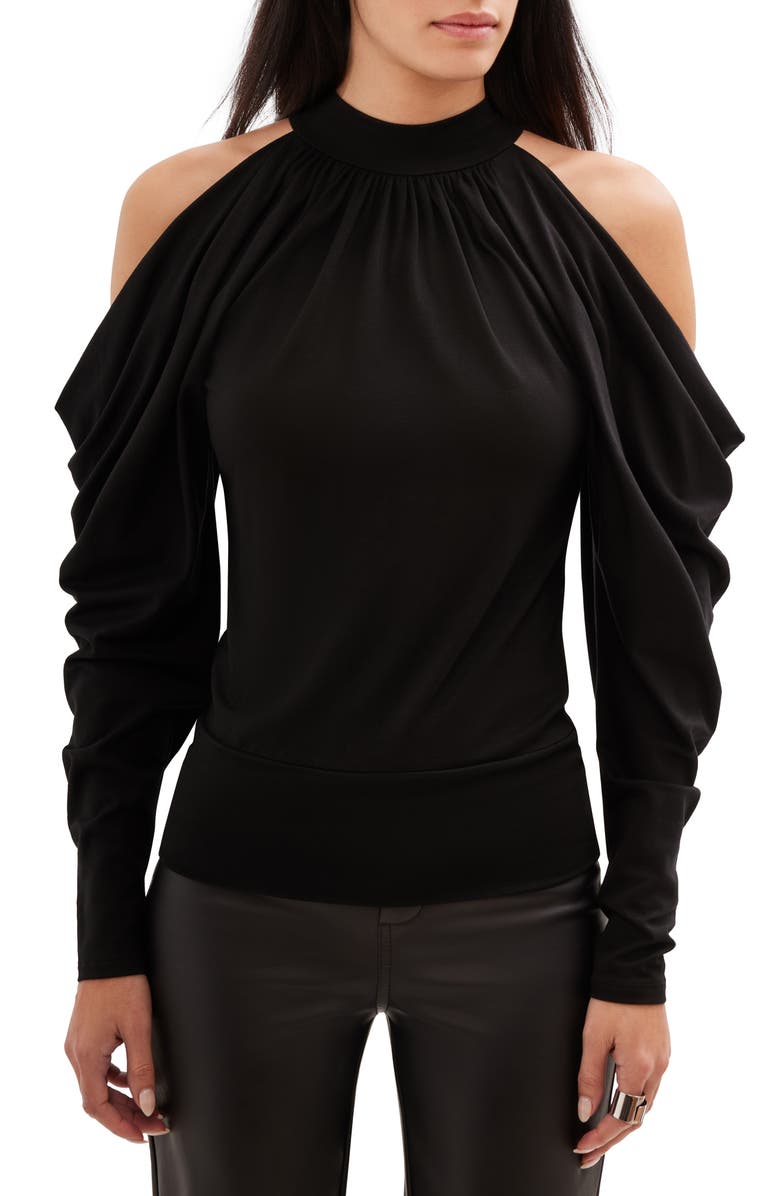 Marcella Perry Draped Cold Shoulder Jersey Top, Main, color, Black