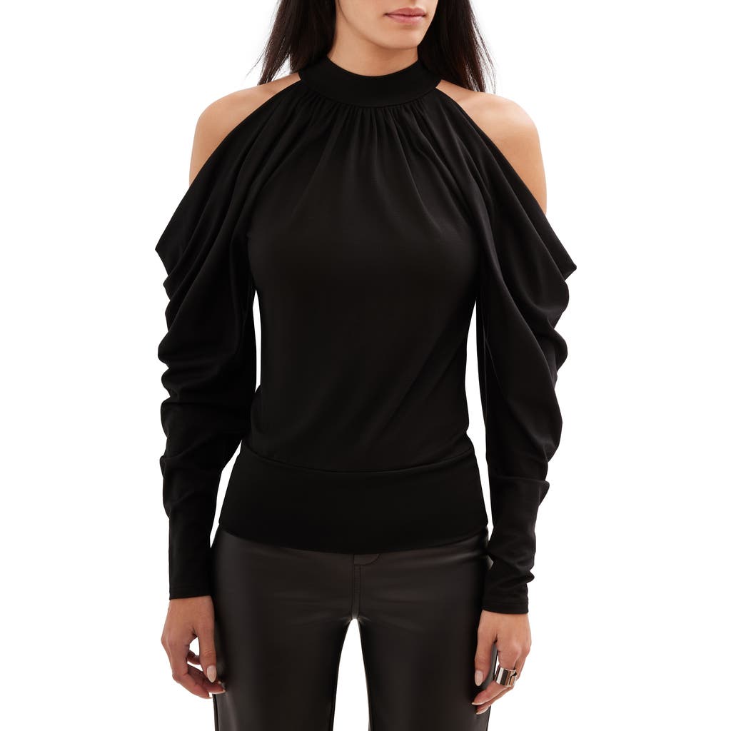 Marcella Perry Draped Cold Shoulder Jersey Top In Black