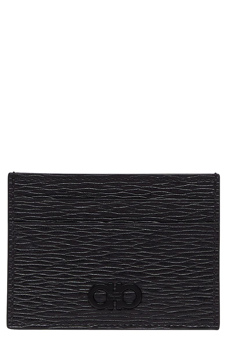 FERRAGAMO Revival Leather Card Case, Main, color, Nero/ Dark Rain