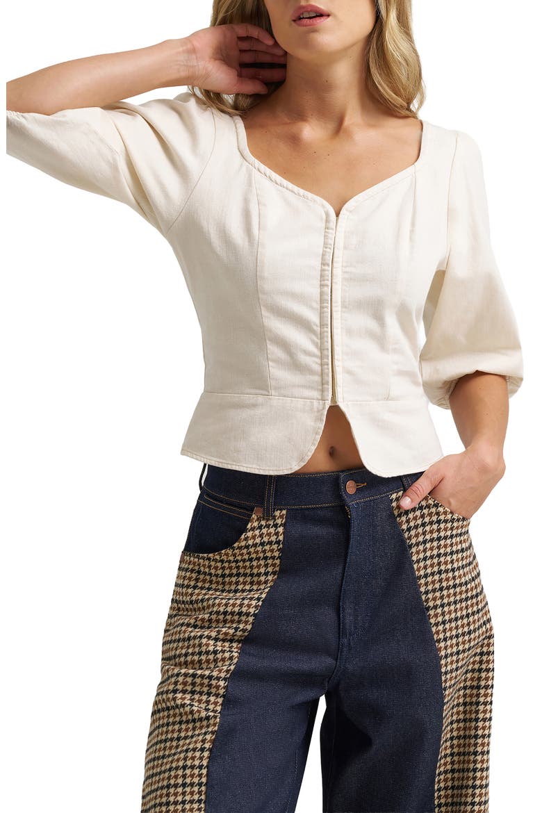 Puff Sleeve Corset Top, Alternate, color, EGRET