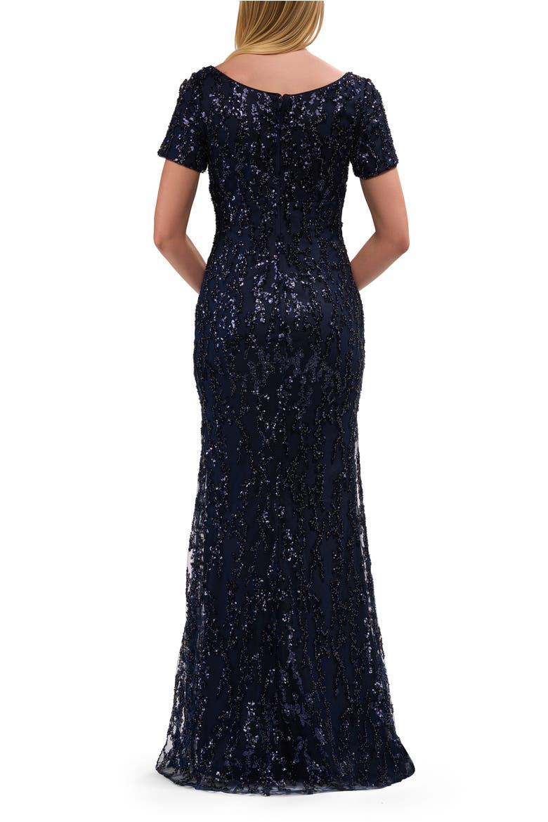 Empire Waist Evening Dress with Print Sequin Design, Alternate, color, Navy