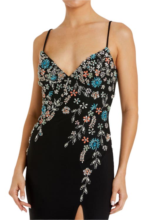 Mac Duggal Women's Multi Color Beaded Floral Cami Gown In Black Multi