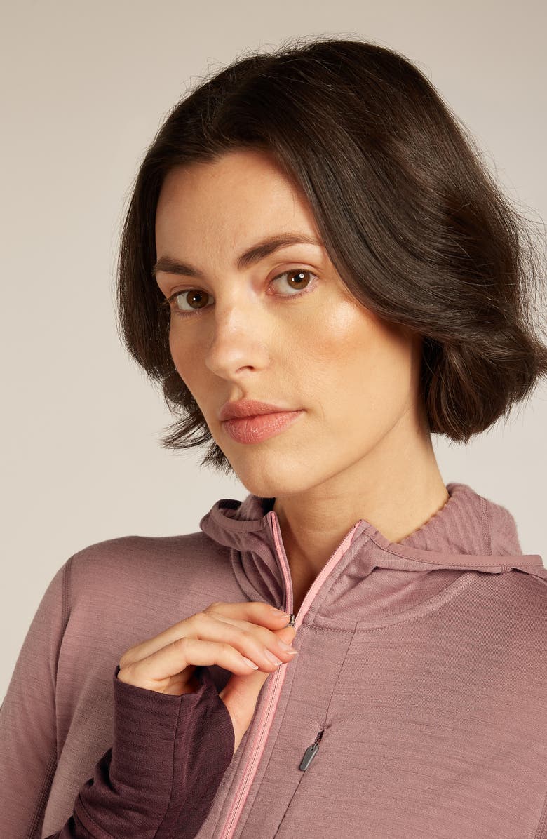 Icebreaker Tencel & Merino 200 Realfleece Descender Zip Hoodie, Alternate, color, Summit/ Java/ Acid Pink