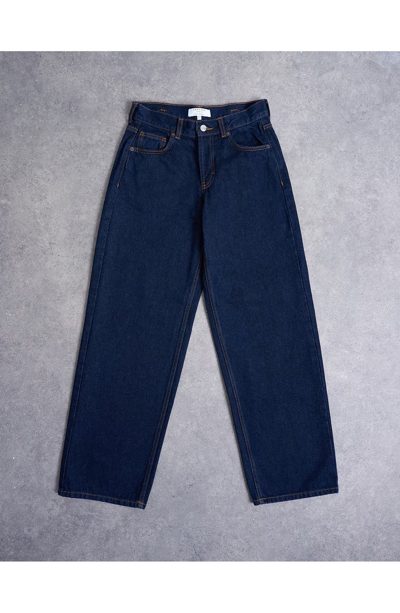 Topshop Cinch Back Low Rise Relaxed Straight Leg Jeans, Alternate, color, Medium Blue