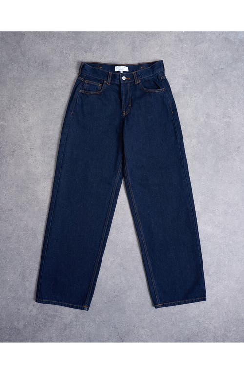 Topshop Cinch Back Low Rise Relaxed Straight Leg Jeans In Blue