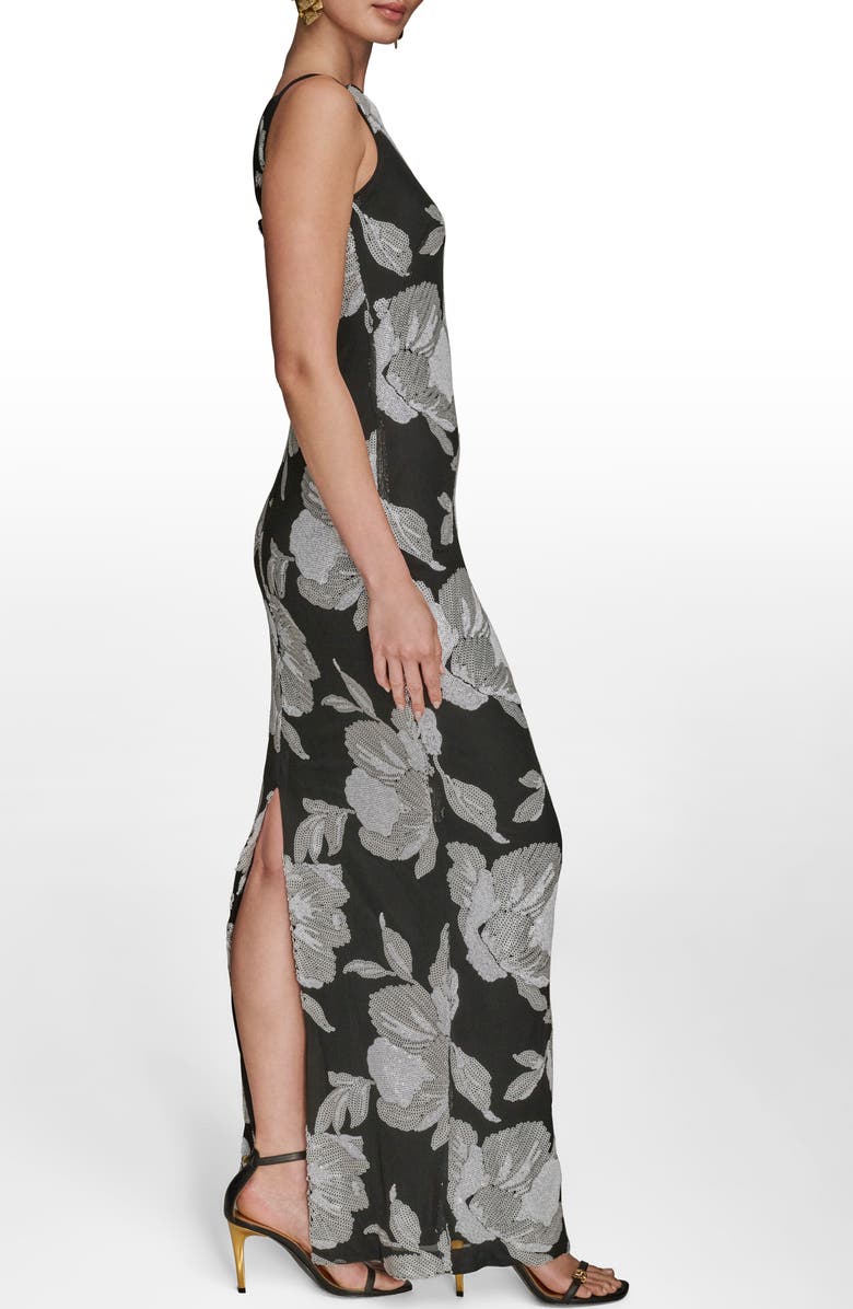 Donna Karan New York Sequin Floral Sheath Gown, Alternate, color, Black/ White