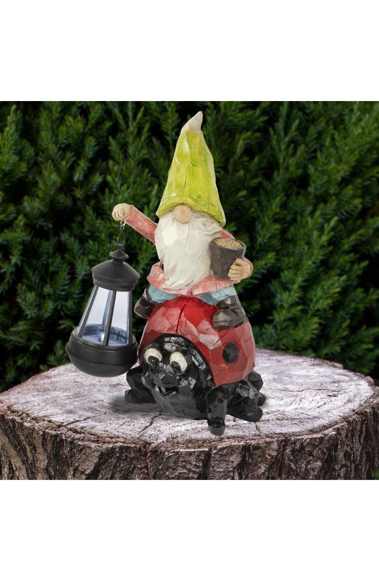 Northlight 12.25" Solar LED Lighted Gnome and Ladybug Outdoor Garden Statue, Alternate, color, Red