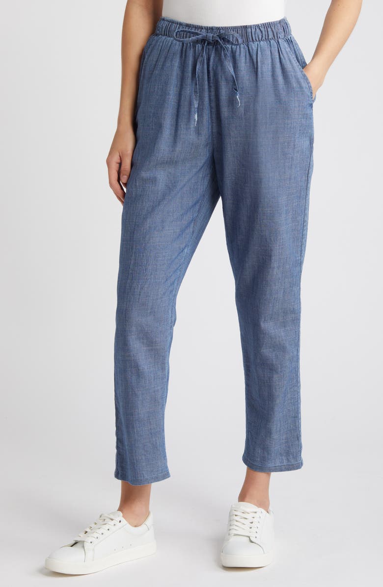 Caslon<sup>®</sup> Drawstring Chambray Pants, Main, color,