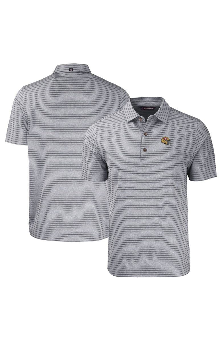Cutter & Buck Men's Cutter & Buck Heather Black San Francisco 49ers Helmet Big & Tall Forge Eco Heather Stripe Stretch Recycled Polo, Main, color,