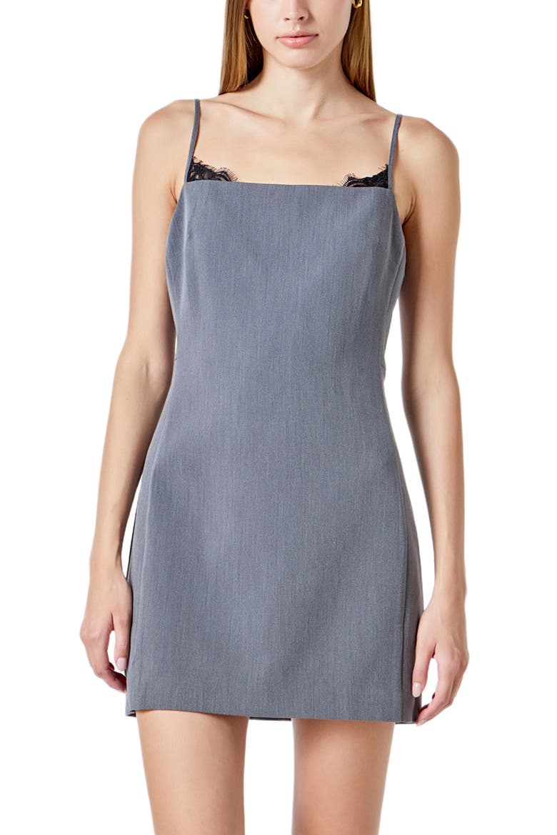 Lace Trim Sleeveless Minidress, Alternate, color, HEATHER GREY