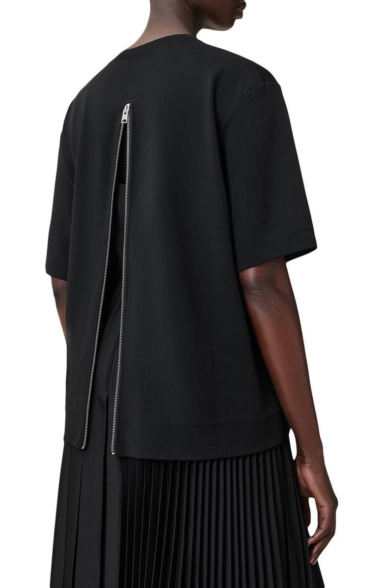AllSaints Jax Short Sleeve Top & Pleated Sleeveless Dress, Alternate, color, Black