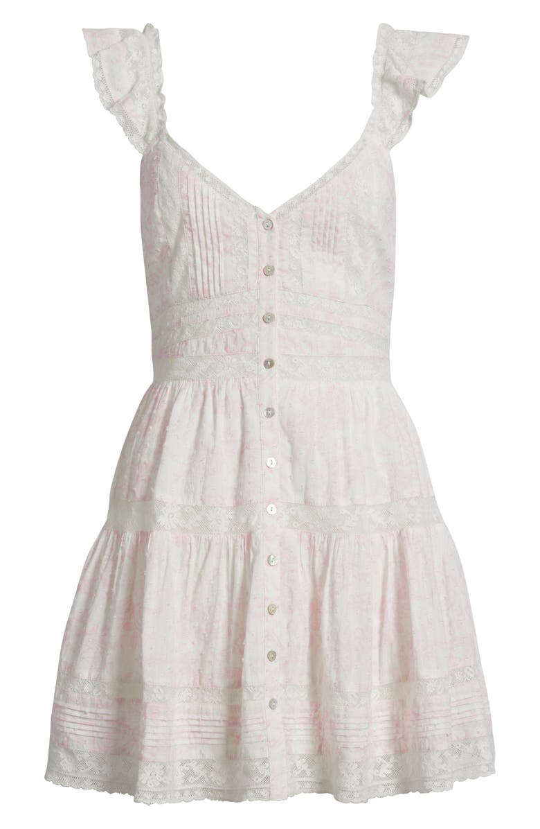 LoveShackFancy Rietta Lace Inset Cotton Button-Up Minidress, Alternate, color, Powder Pink